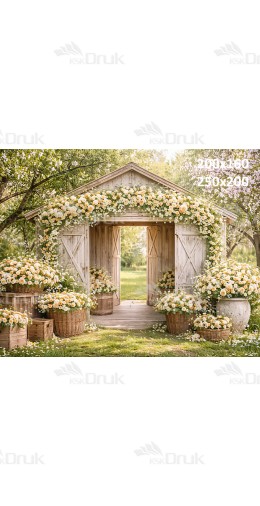 Tło fotograficzne „Rustykalna altana z kwiatową girlandą” | E867